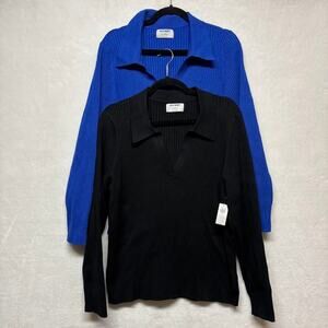 Old Navy Ribbed Collared V Neck Long Sleeve Sweater (2) Blue Black Plus Size 3X